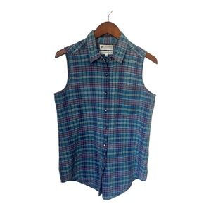 Vintage Columbia Plaid Button-Up Cotton Tank M 90's Granola